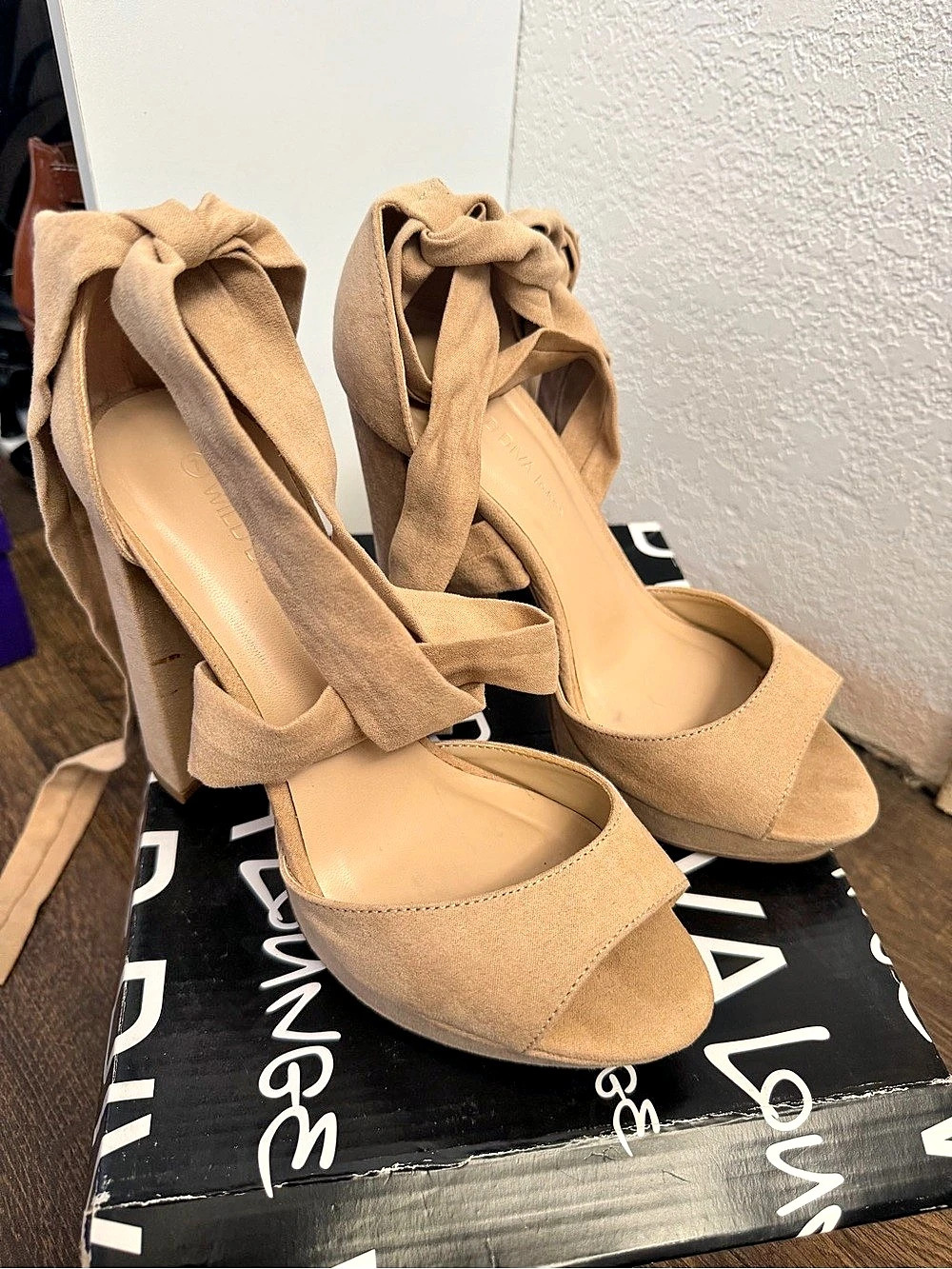 Wild Diva Ankle Tie Heels in Brown US 7